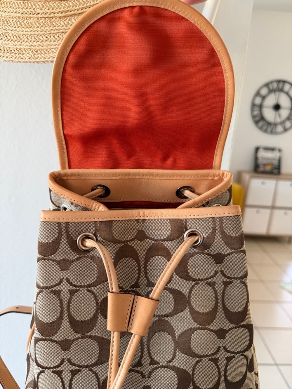 Vintage💕like new! Coach Signature Canvas Backpack with Tan Leather Trim - Picture 15 of 17